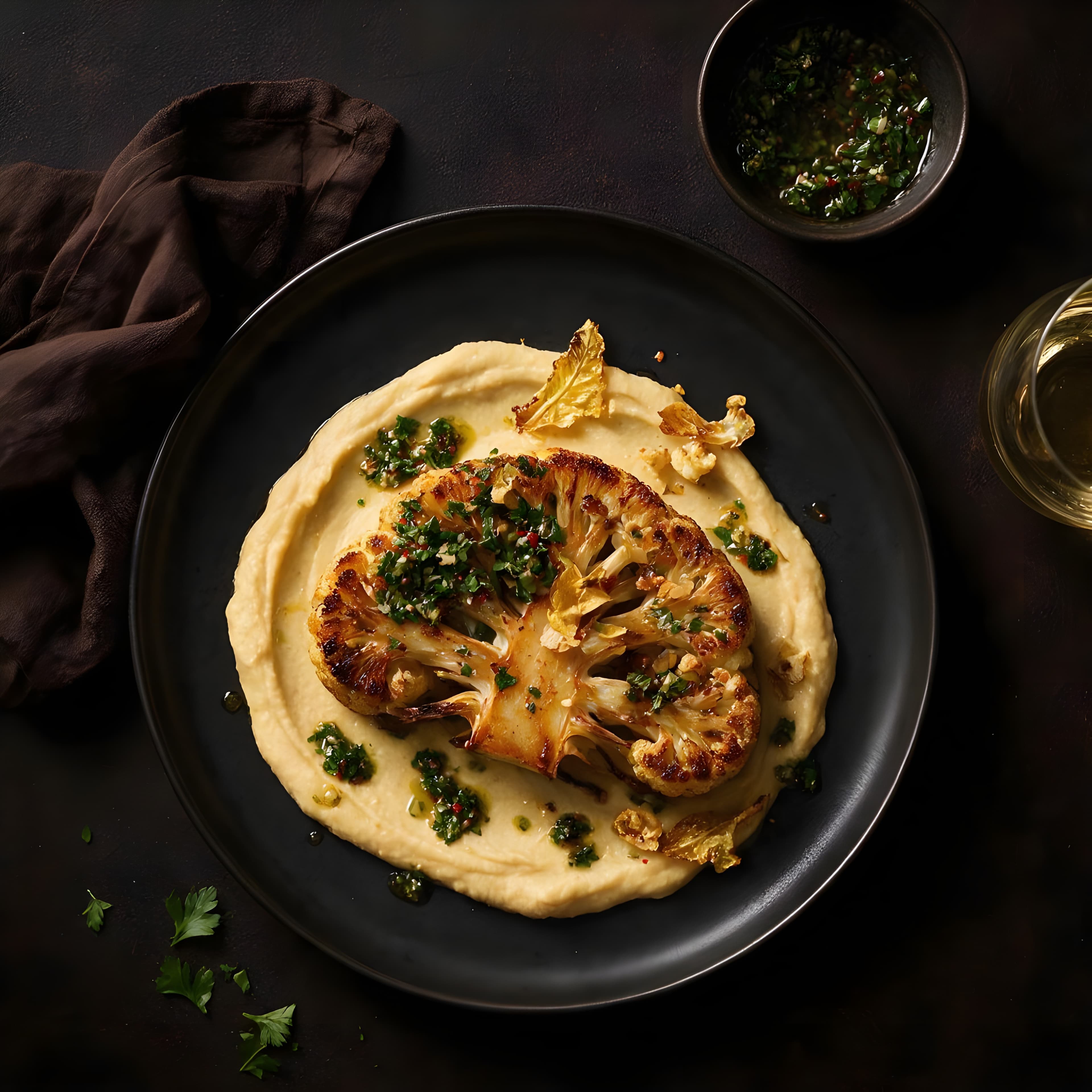 Blomkålsteak med chimichurri & butterbean puré