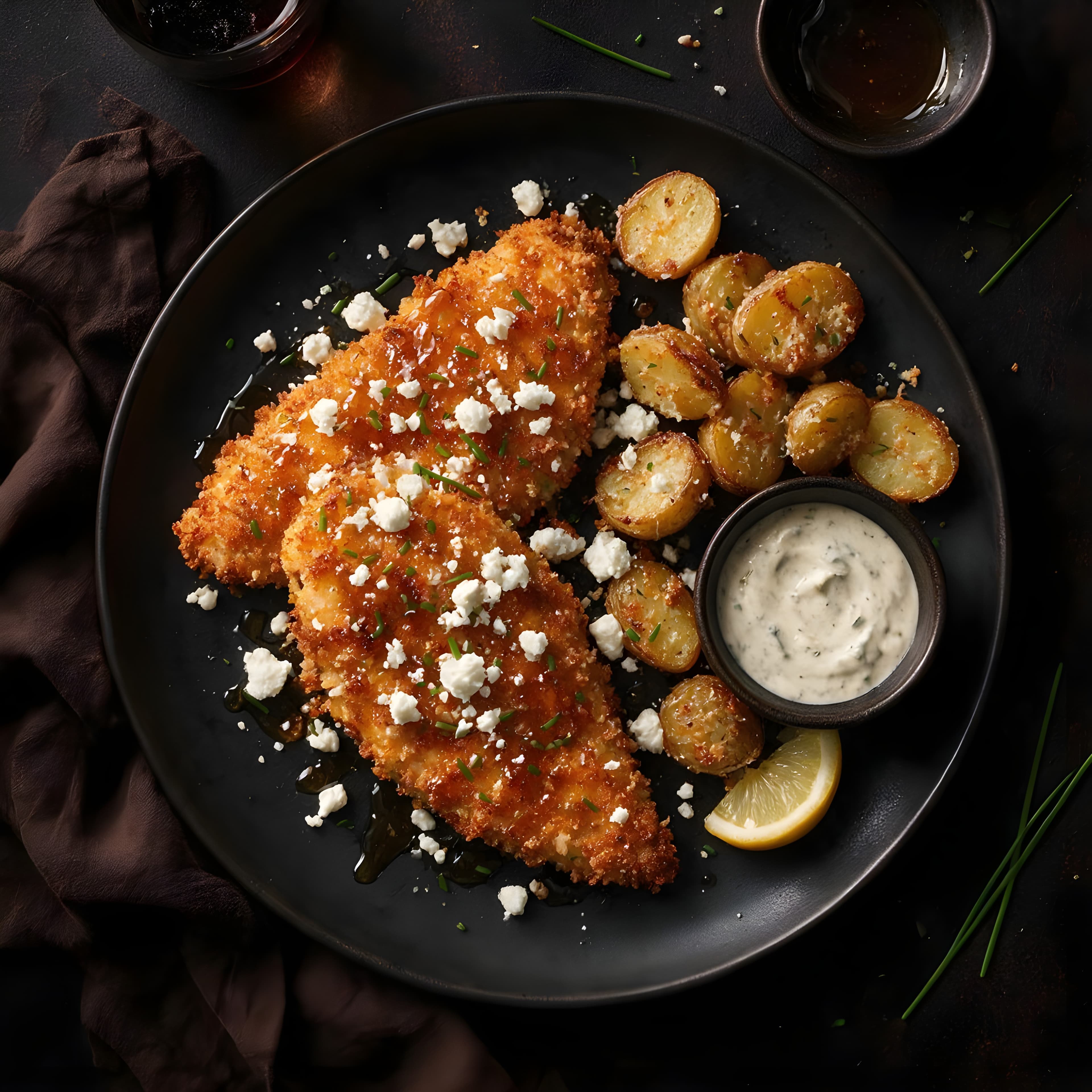 Crispy kylling med hot honey, feta & urtedressing